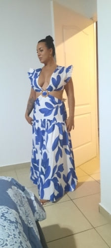 Levoire | Imprimé Feuille Hohlflügel Maxi Robe