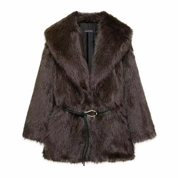 Levoire | Manteau En Fausse Fourrure Luxueux Avec Ceinture Braun