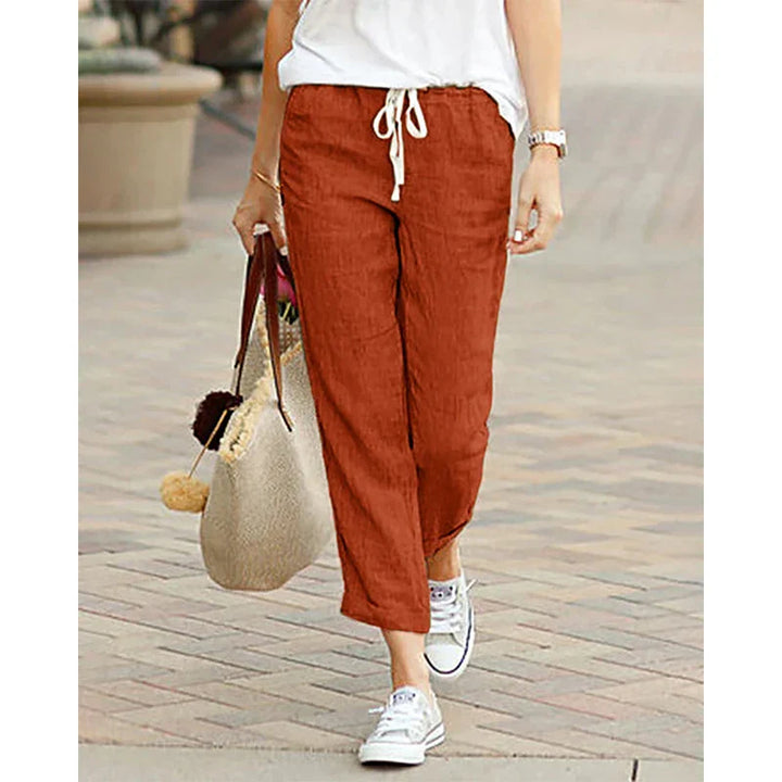 Levoire | Pantalon En Lin Décontracté Pour Femmes Orange