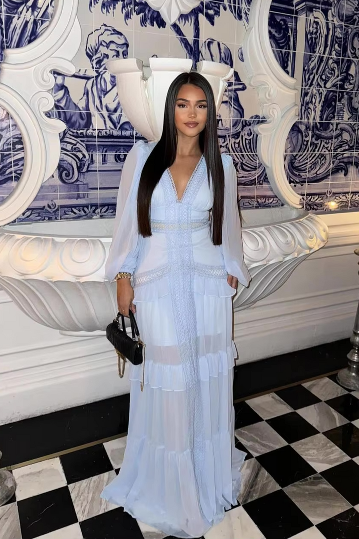 Levoire | Robe Maxi À Manches Longues Finie Bleu bébé (Épuisé)