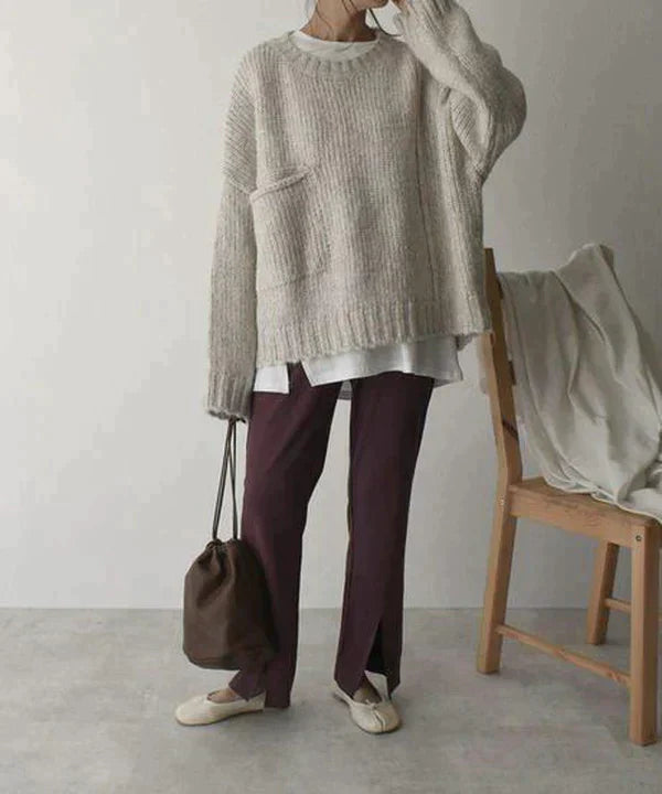 Levoire | Grand pull couleur ivoire avec poche avant