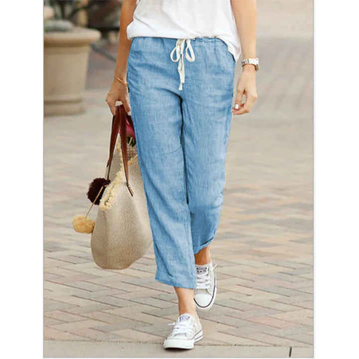 Levoire | Pantalon En Lin Décontracté Pour Femmes Bleu