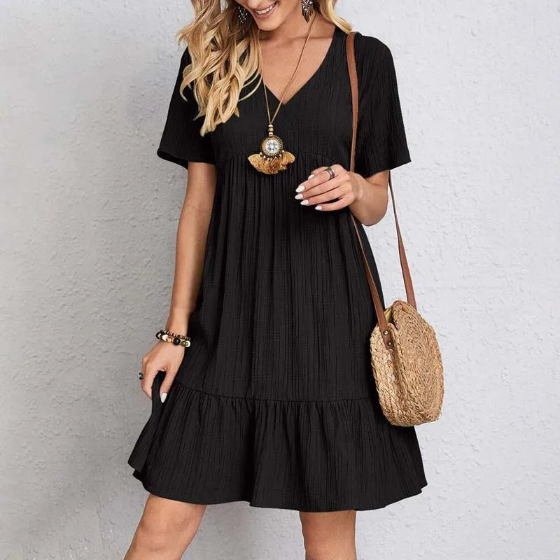 Levoire | Robe Mini Décontractée Et Confortable À Encolure En V Noir