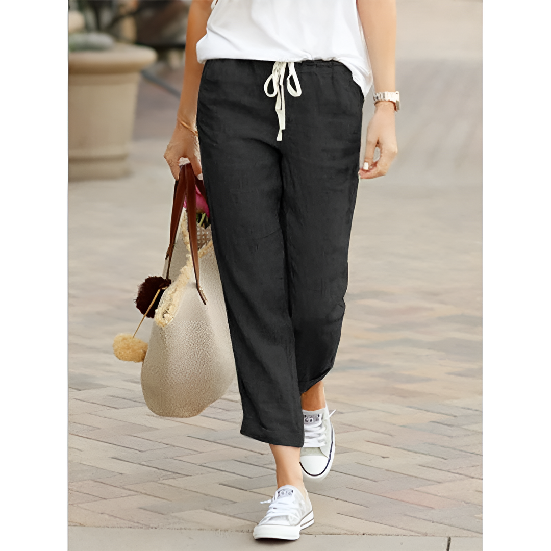 Levoire | Pantalon En Coton Lin Pour Femmes Coupe Décontractée Noir