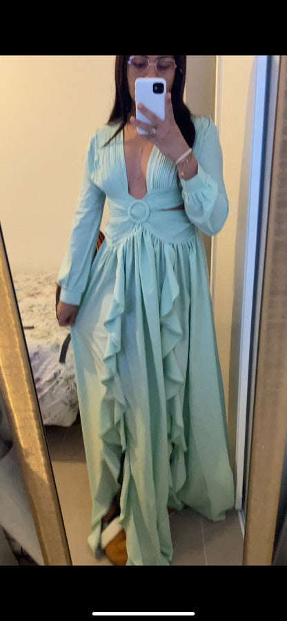 Levoire | Huleplissé Volant Manches Longues Robes Maxi