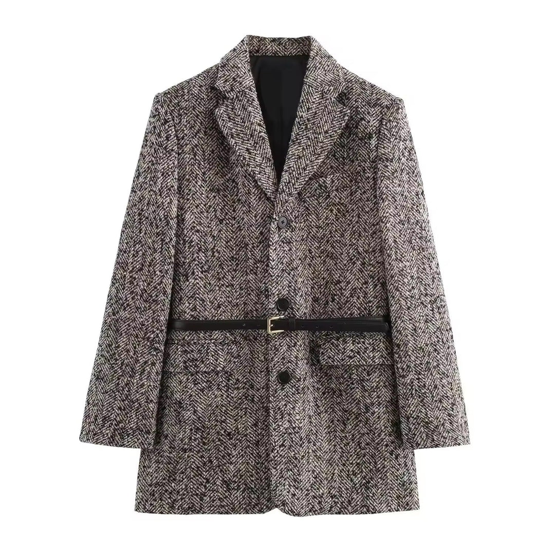 Levoire | Blazer En Tweed Avec Ceinture À Motif Chevrons