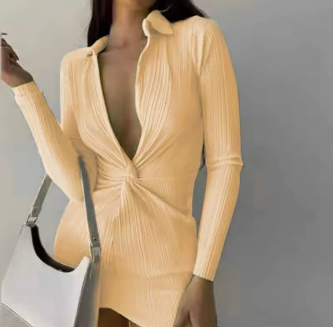 Levoire | Rippoptik Profond V-Manches Longues Mini Robe Jaune