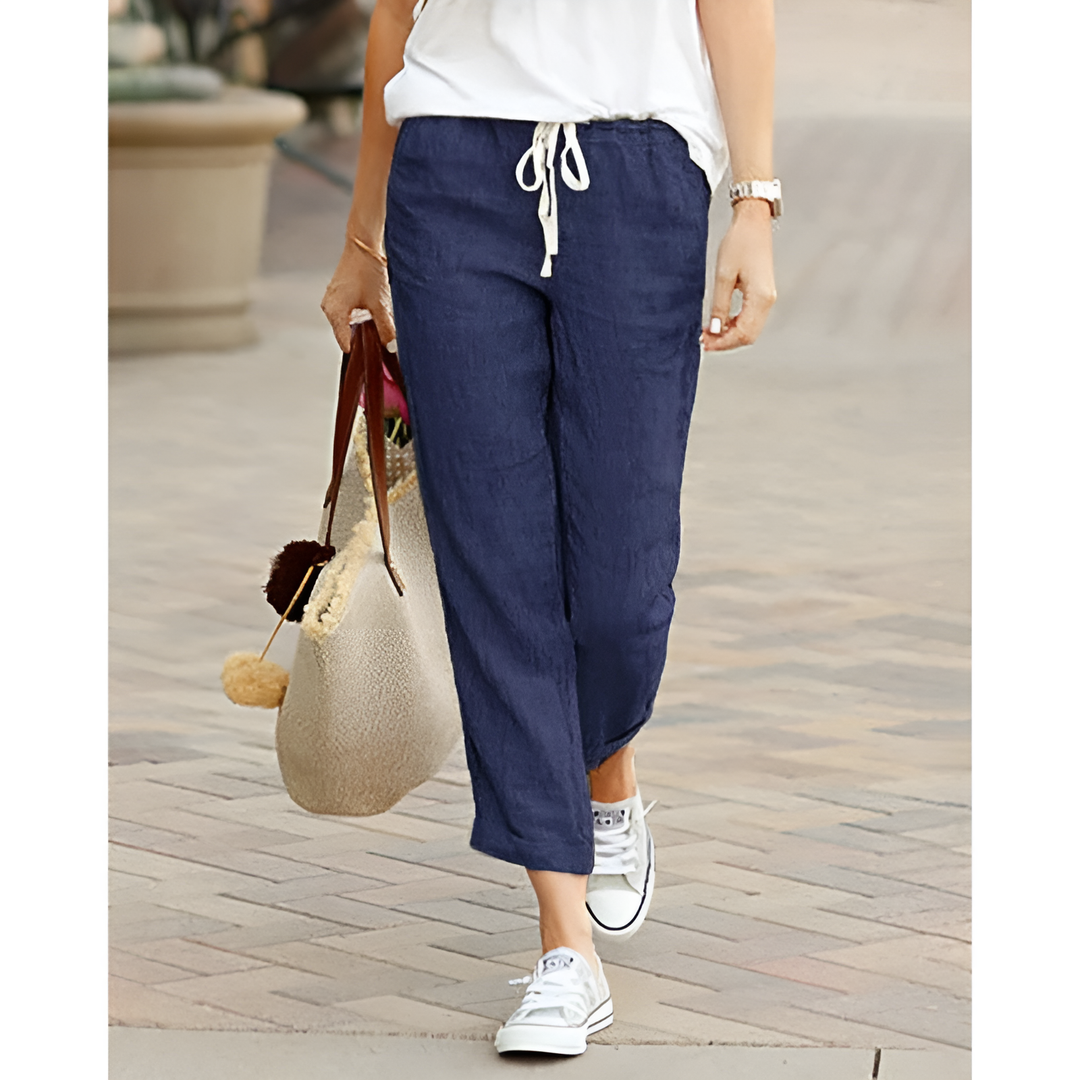 Levoire | Pantalon En Coton Lin Pour Femmes Coupe Décontractée Bleu