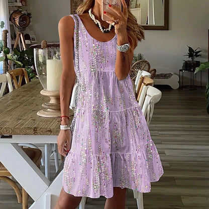 Levoire | Robe Midi Fleurie Sans Manches Été Lilas
