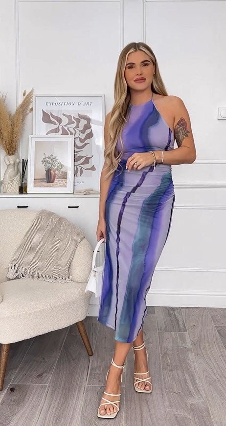 Levoire | Long Striped Tulle Strap Dress