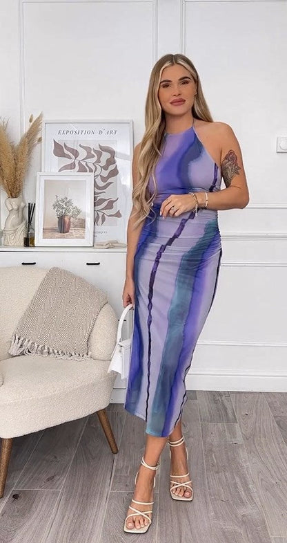 Levoire | Long Striped Tulle Strap Dress