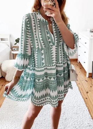 Levoire | Robe Avec Manches Amples Longueur Moyenne Vert clair