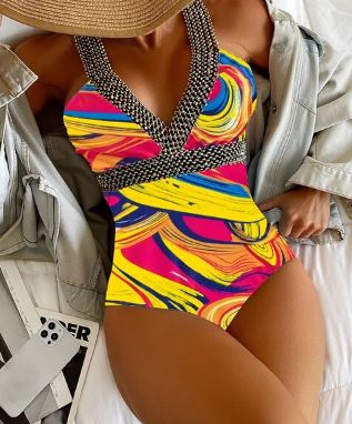 Levoire | Maillot De Bain À Motif Sexy Avec Bretelles Jaune