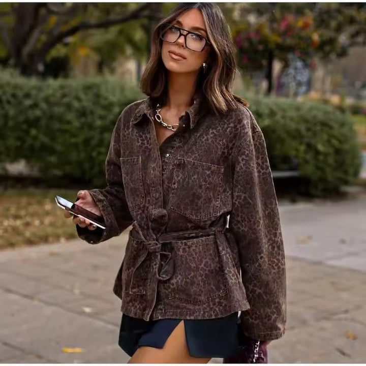 Levoire | Veste En Corduroy Avec Ceinture Imprimé Léopard
