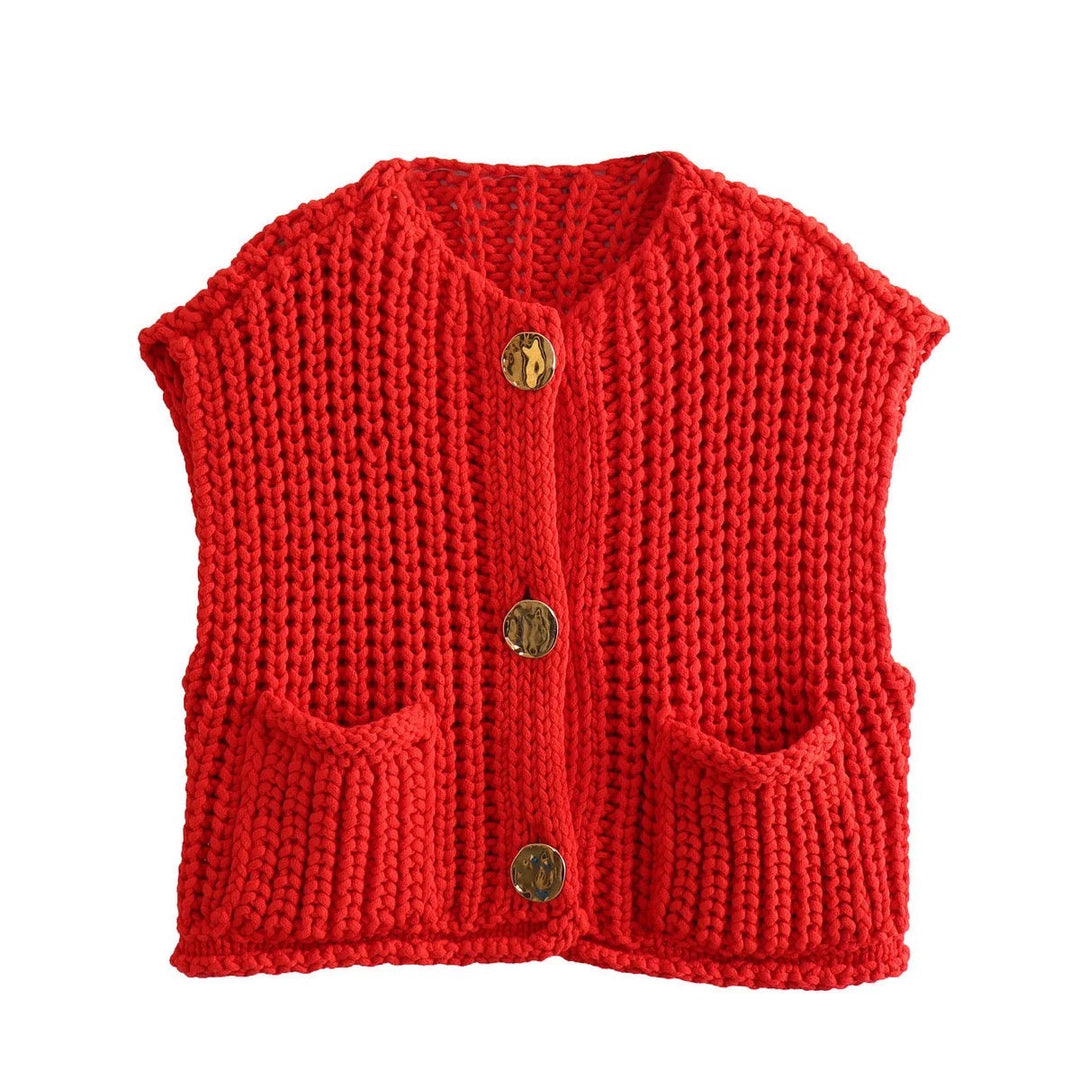 Levoire | Gilet En Maille Avec Poches Et Boutons Dorés Rot