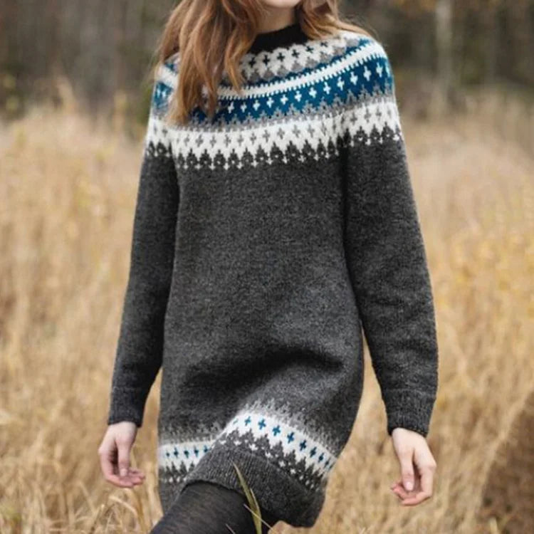 Levoire | Robe Mi-Longue En Tricot À Manches Longues Imprimée 2XL