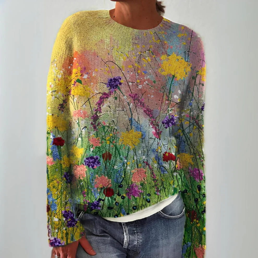 Levoire | Plus chaud Manches longues Col rond Imprimé floral Tricot 2XL