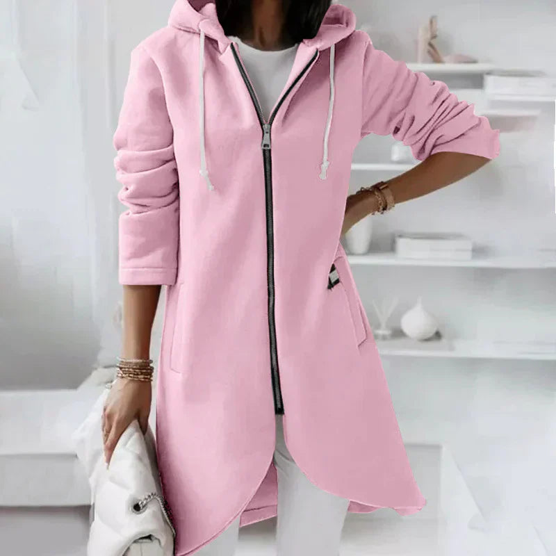 Levoire | Pull À Capuche Long Avec Fermeture Éclair Pour Femmes Rosa