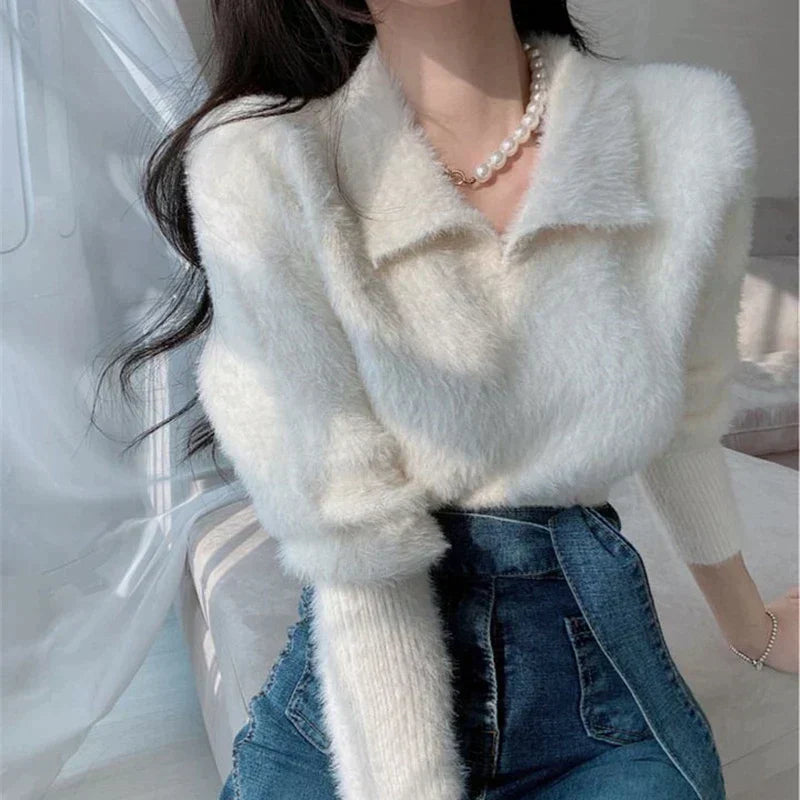 Levoire | Pull Avec Col Peter Pan Blanc Une taille pour tous