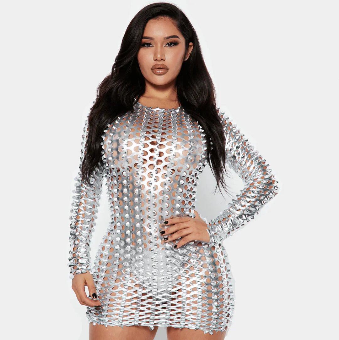 Levoire | Robe Mini À Manches Longues Haute En Argent