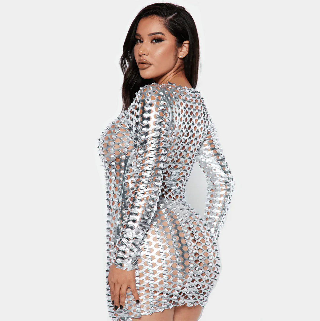 Levoire | Robe Mini À Manches Longues Haute En Argent