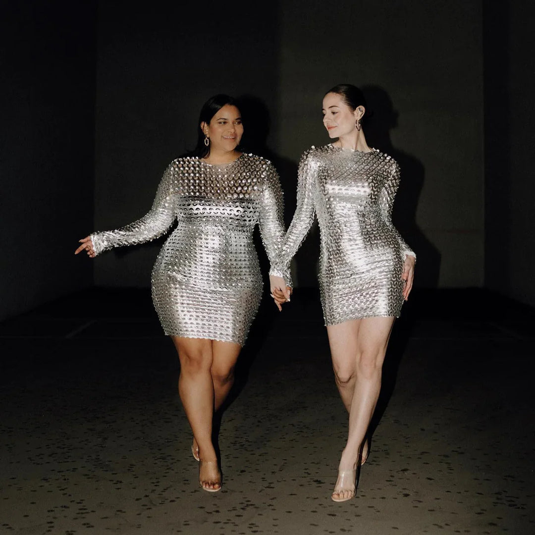 Levoire | Robe Mini À Manches Longues Haute En Argent