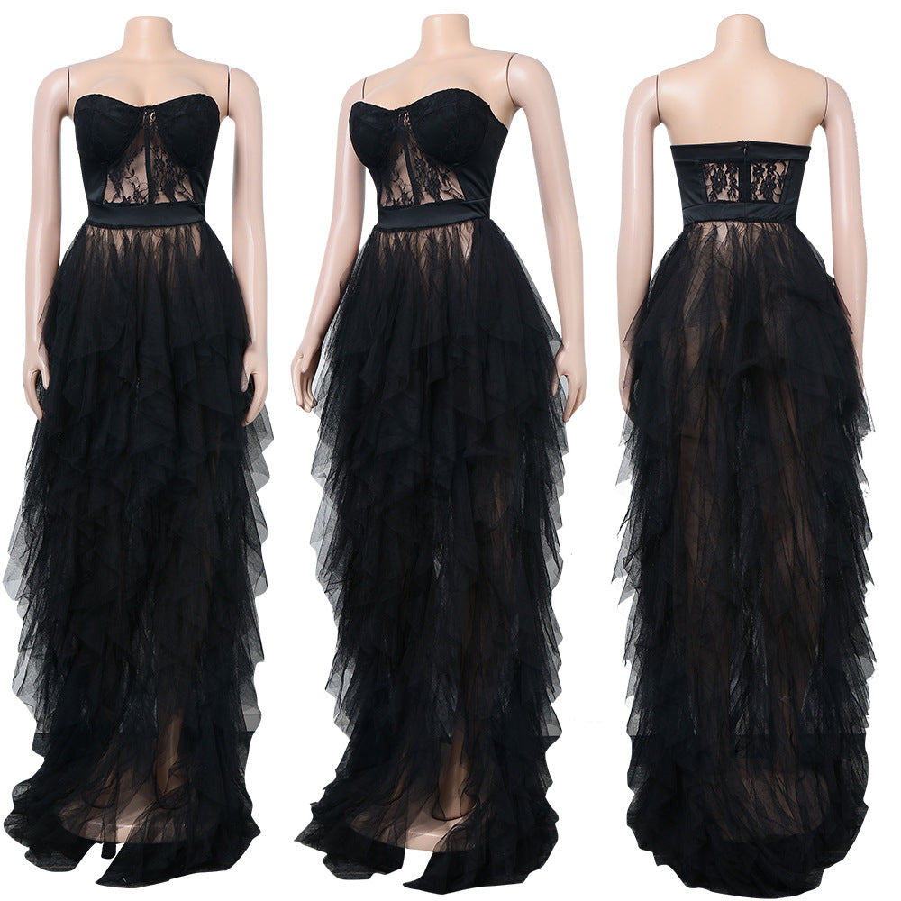 Levoire | Rouge Corset En Filet Robe Maxi