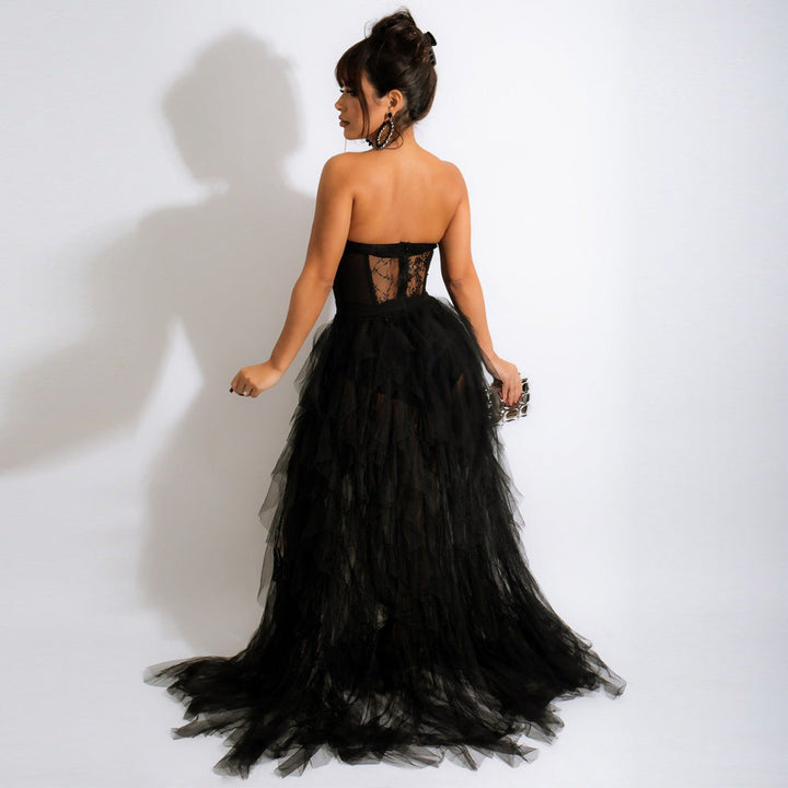 Levoire | Rouge Corset En Filet Robe Maxi