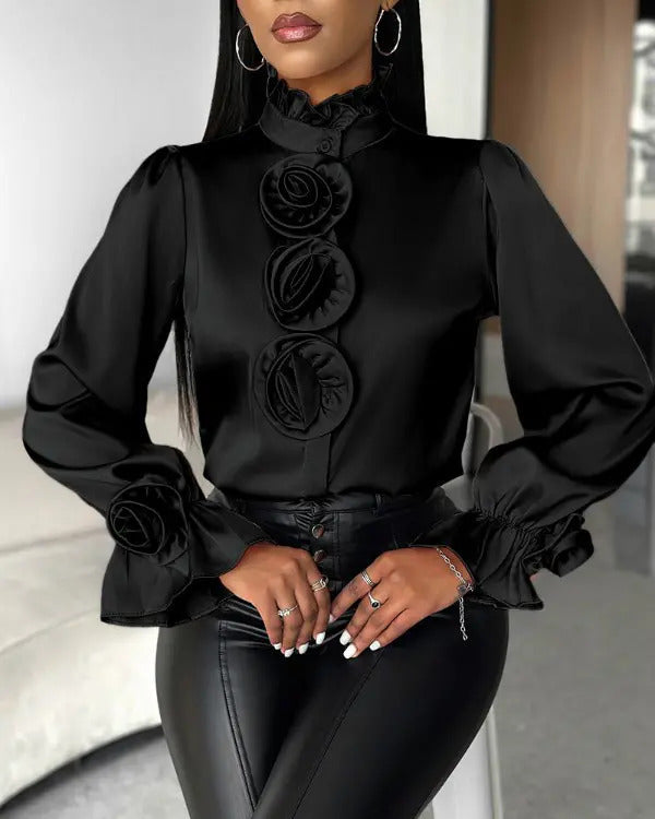 Levoire | Jupe Volants Motif Rose Noir