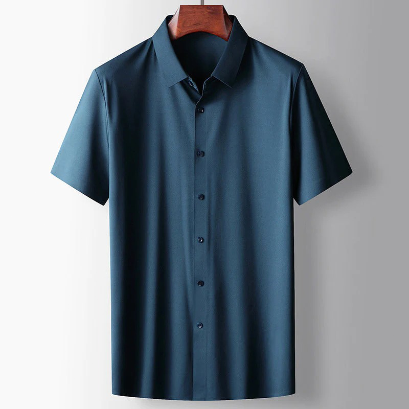 Levoire | Comfortable Short Sleeve Shirt With Button Placket Bleu