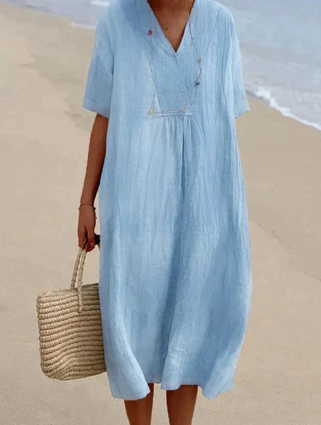 Levoire | Robe D'Été En Coton Et Lin Bleu