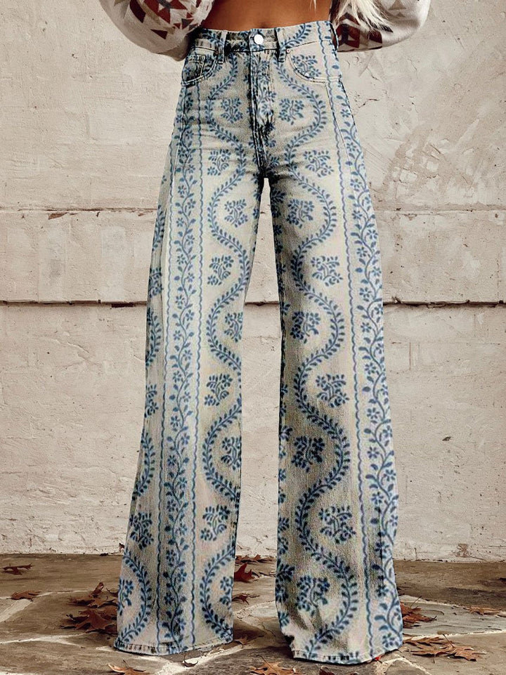 Levoire | Pantalon Long Pour Femme Bleu À Motifs