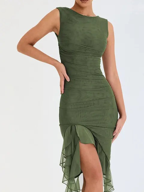 Levoire | Robe Élégante Avec Col En Tire-Bouchon Armée verte