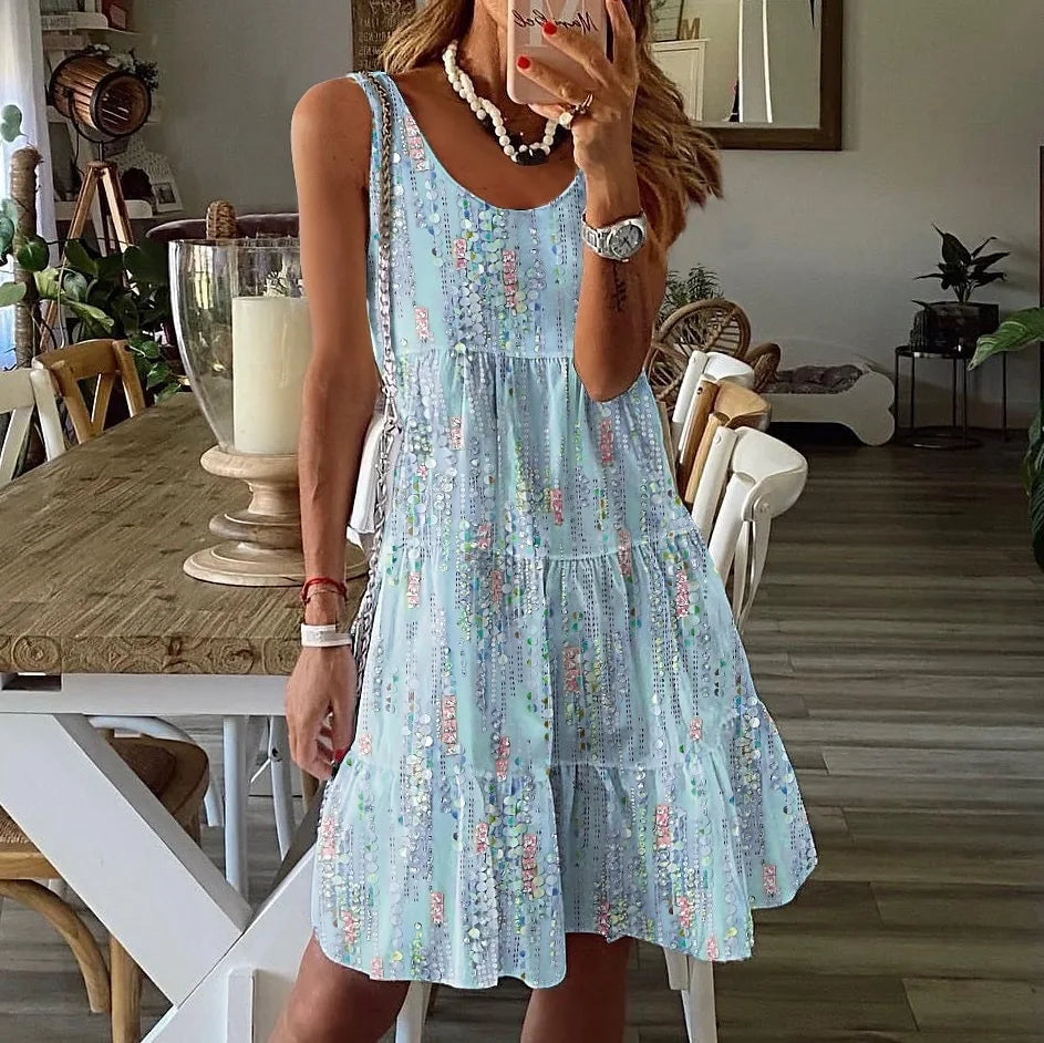 Levoire | Robe Midi Fleurie Sans Manches Été Bleu