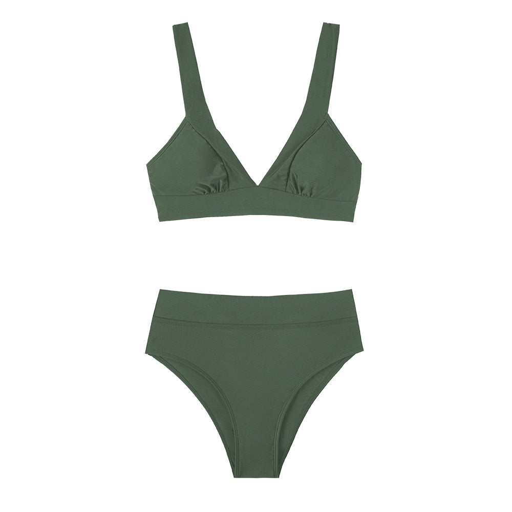 Levoire | Maillot De Bain Deux Pièces Avec Design Taille Haute Vert foncé