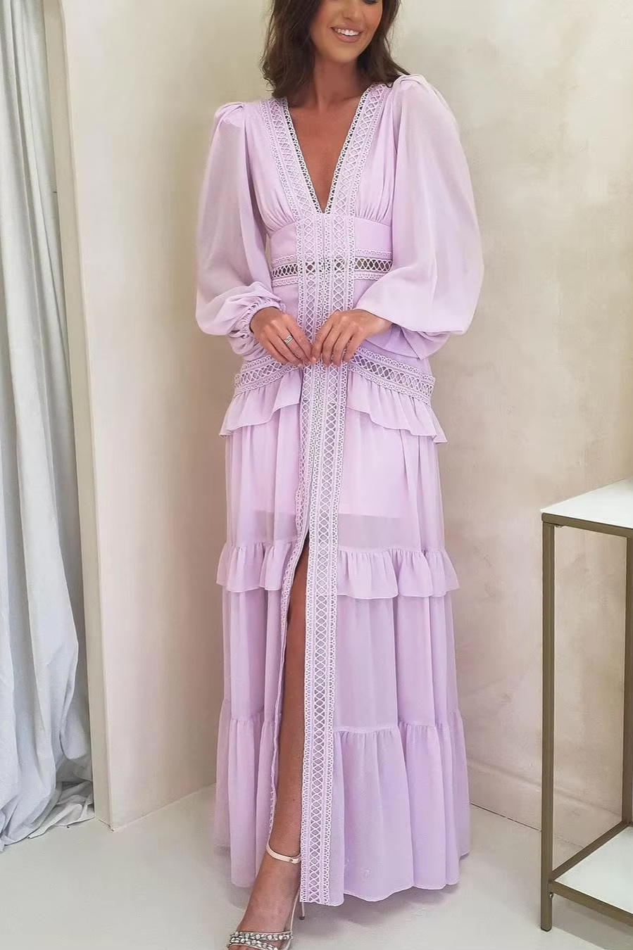 Levoire | Robe Maxi À Manches Longues Finie Lila (Vente de liquidation rapide)