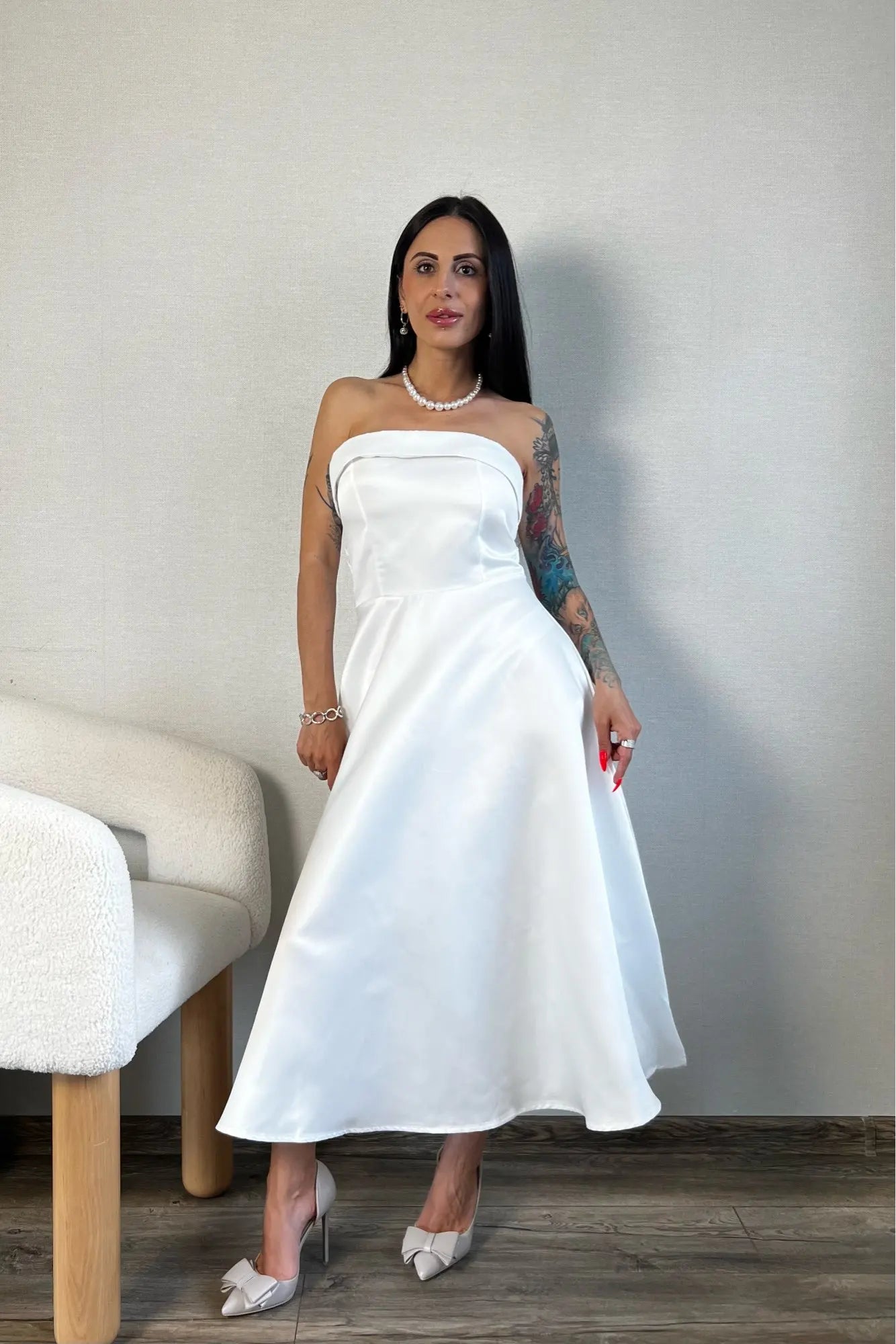 Levoire | Long Strapless White Dress