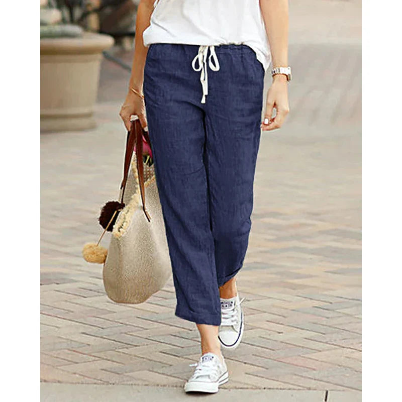 Levoire | Pantalon En Lin Décontracté Pour Femmes Bleu Fonce