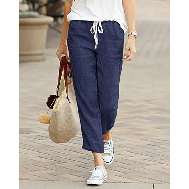 Levoire | Pantalon En Lin Décontracté Pour Femmes Bleu Fonce