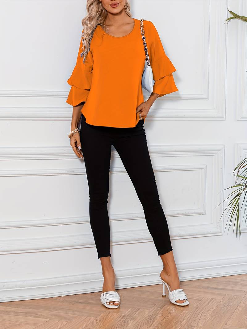 Levoire | Blouse À Encolure Ronde Et Manches Évasées Orange Jaune