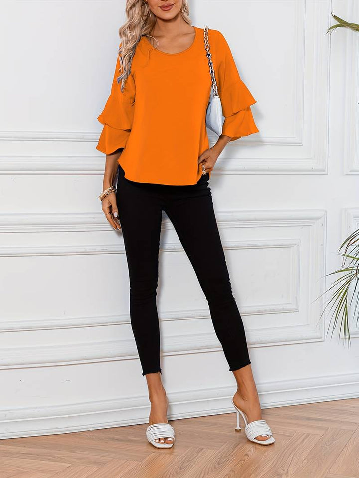 Levoire | Blouse À Encolure Ronde Et Manches Évasées Orange Jaune
