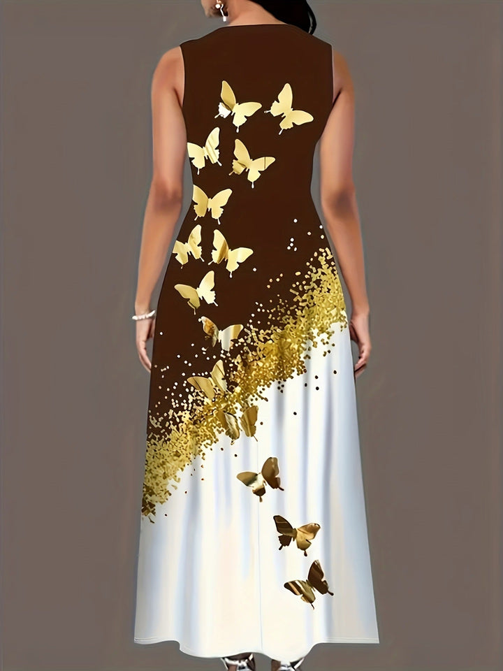 Levoire | Robe Élégante À Motifs De Papillons Avec Poches Et Coupe Fluide