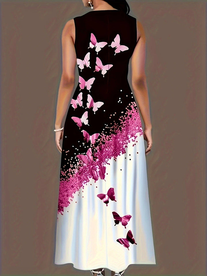 Levoire | Robe Élégante À Motifs De Papillons Avec Poches Et Coupe Fluide