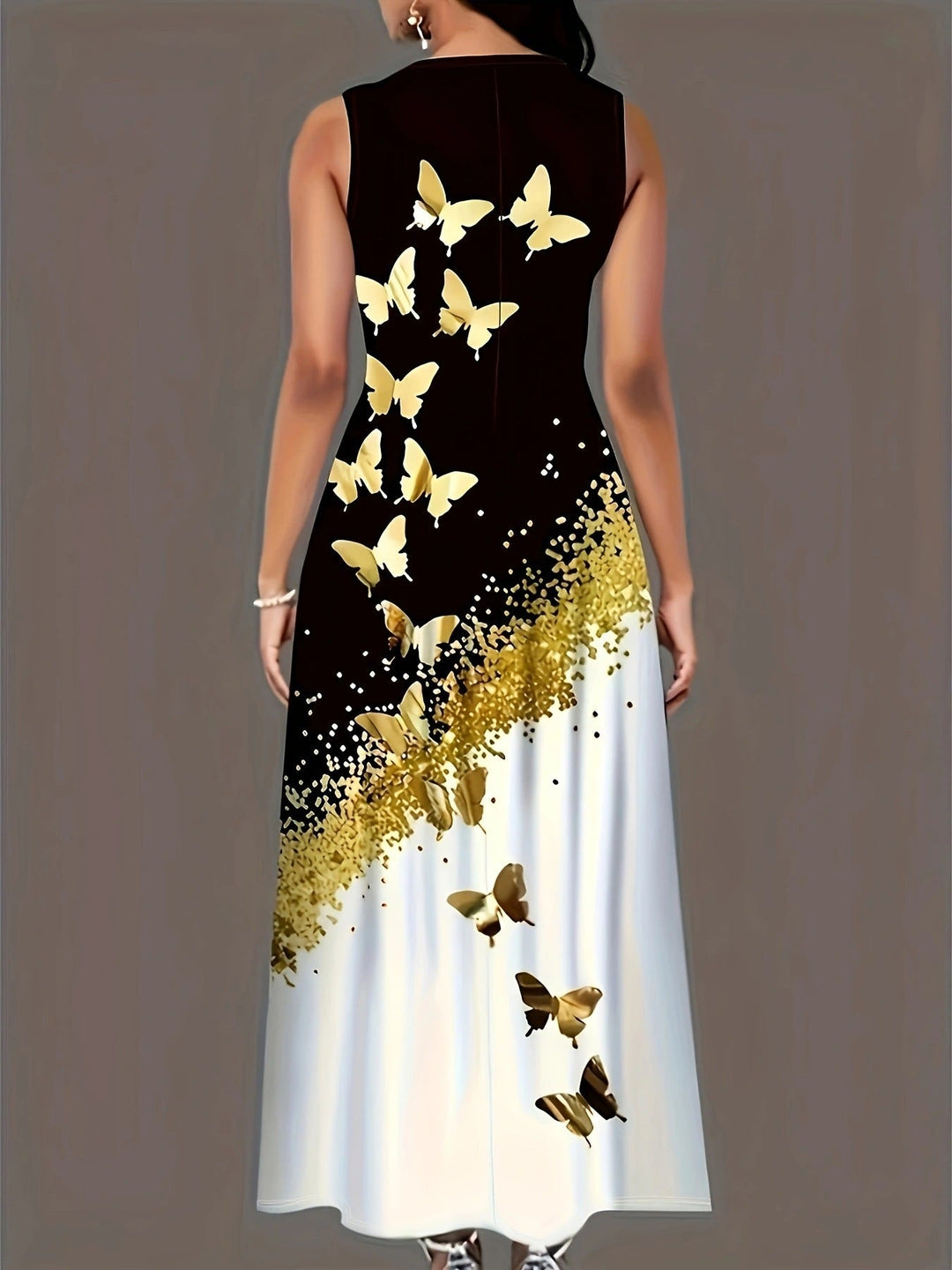 Levoire | Robe Élégante À Motifs De Papillons Avec Poches Et Coupe Fluide