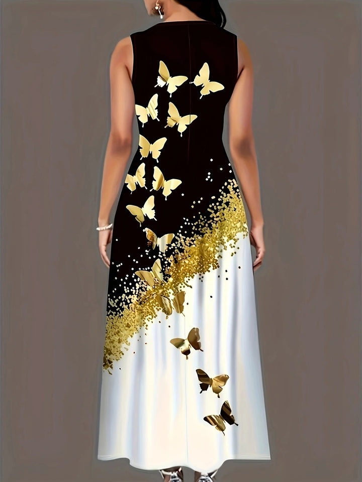 Levoire | Robe Élégante À Motifs De Papillons Avec Poches Et Coupe Fluide