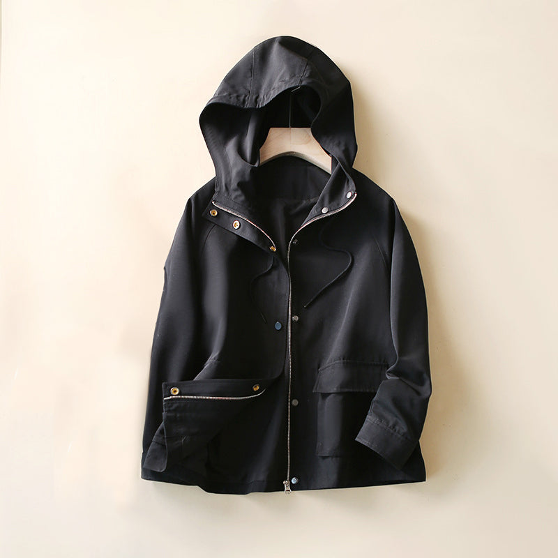 Levoire | Automne Détendu Taille Plus Trench-Coat À Capuche Pour Femmes Noir
