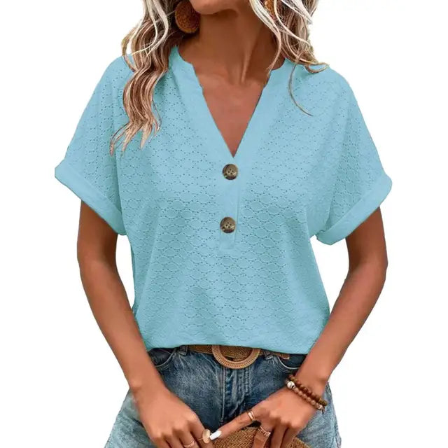 Levoire | Top V-Neck À Boutons Sans Effort Bleu