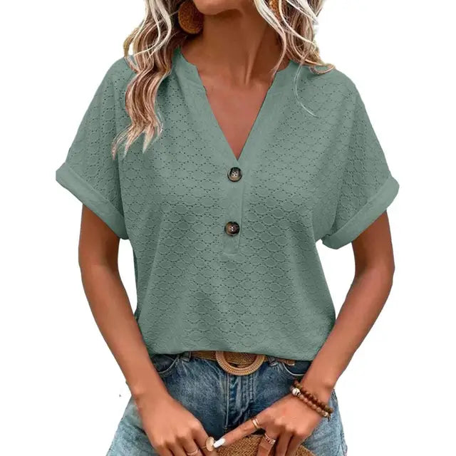 Levoire | Top V-Neck À Boutons Sans Effort Smaragdevihreux