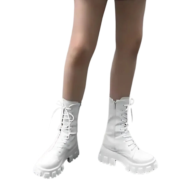 Levoire | Bottes Tendance À Lacets Avec Semelle Épaisse Blanc