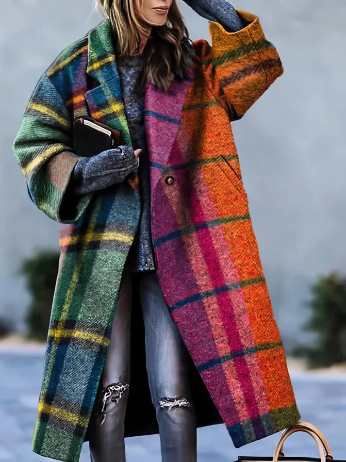 Levoire | Manteau En Laine Avec Revers Long À Manches Multicolore